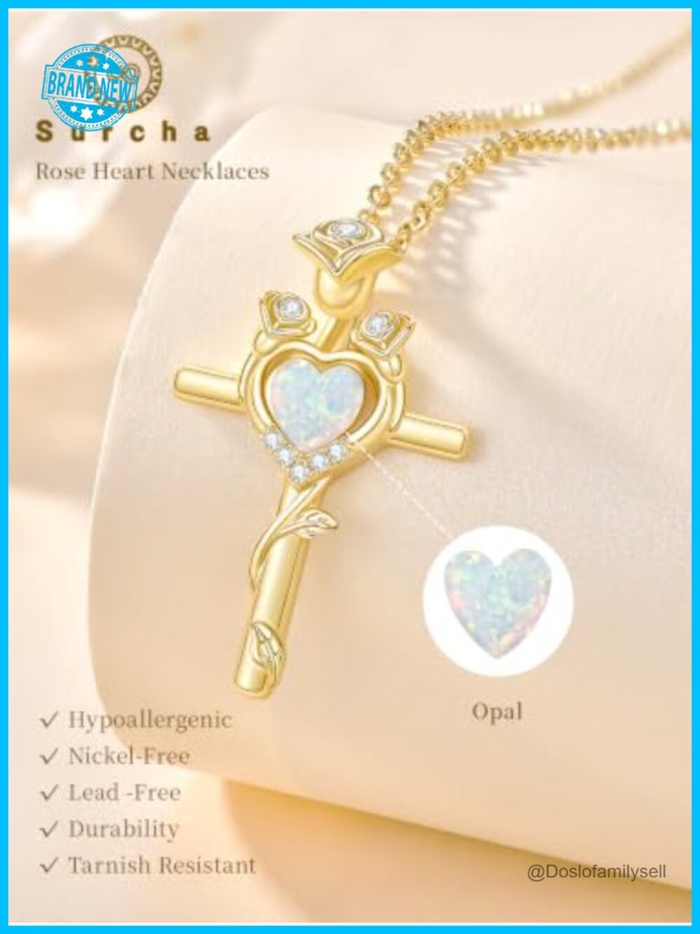 14k Gold Plated Rose Cross Heart Birthstone Pendant Necklace 18in